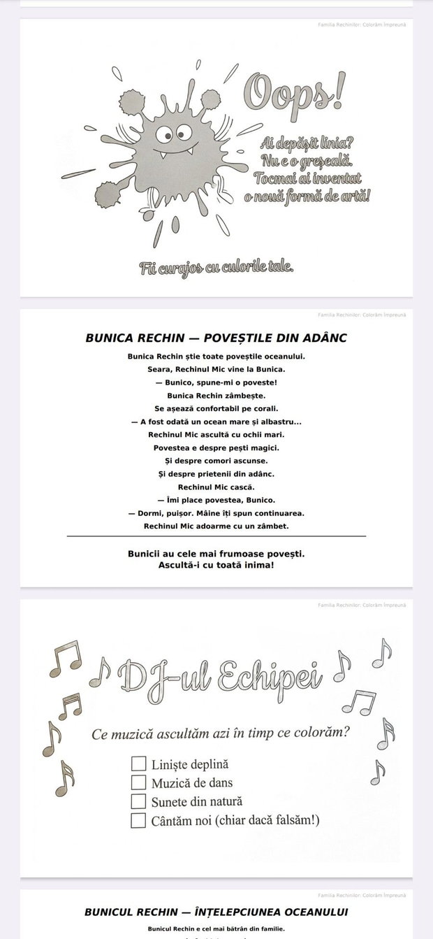 Carte de colorat - Familia Rechinilor - Colorăm Împreună