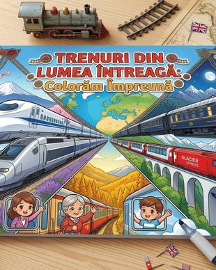Carte de colorat Trenuri din Întreaga Lume - Colorăm Împreună