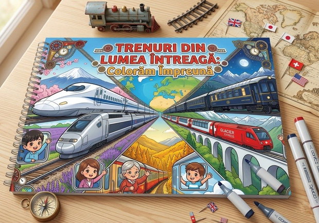 Carte de colorat Trenuri din Întreaga Lume - Colorăm Împreună