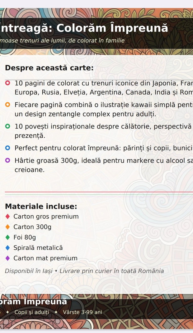 Carte de colorat Trenuri din Întreaga Lume - Colorăm Împreună