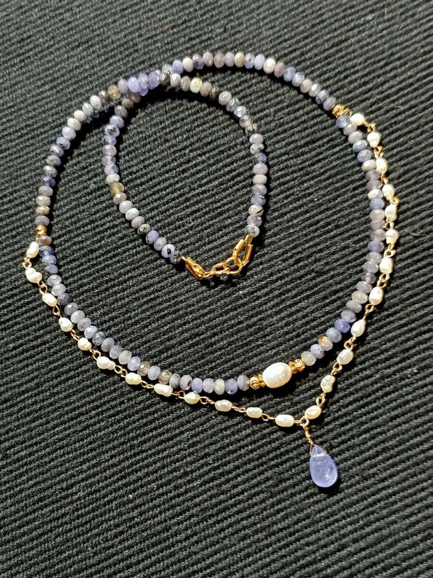 Colier vermeil tanzanit perle naturale de cultura boho chic trendy