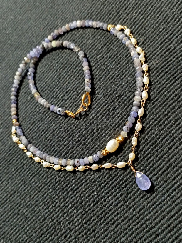 Colier vermeil tanzanit perle naturale de cultura boho chic trendy