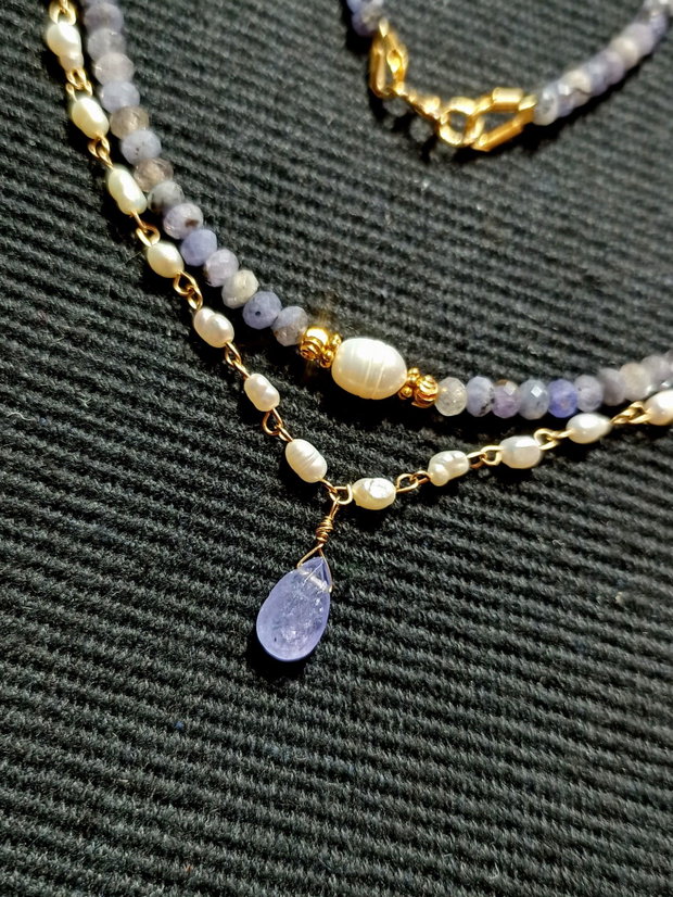 Colier vermeil tanzanit perle naturale de cultura boho chic trendy