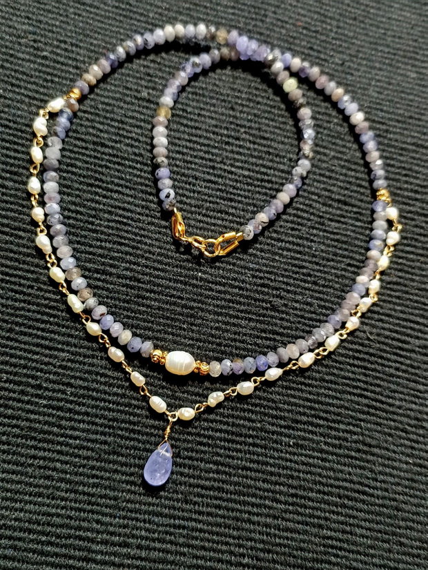 Colier vermeil tanzanit perle naturale de cultura boho chic trendy