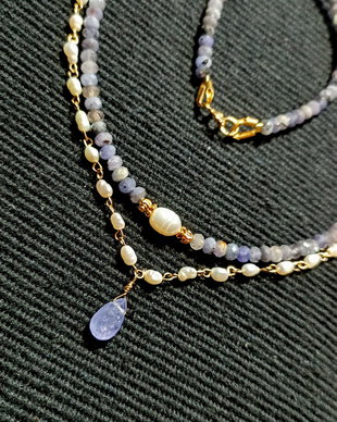 Colier vermeil tanzanit perle naturale de cultura boho chic trendy