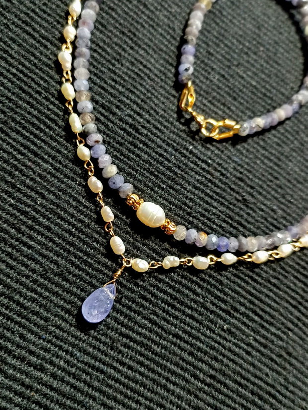 Colier vermeil tanzanit perle naturale de cultura boho chic trendy