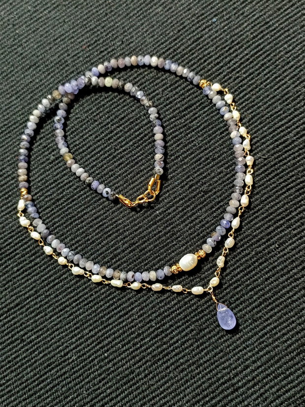 Colier vermeil tanzanit perle naturale de cultura boho chic trendy