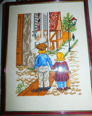Tablou   vintage cusut tip globen, reconditionat ,  rama noua,  pe etamina