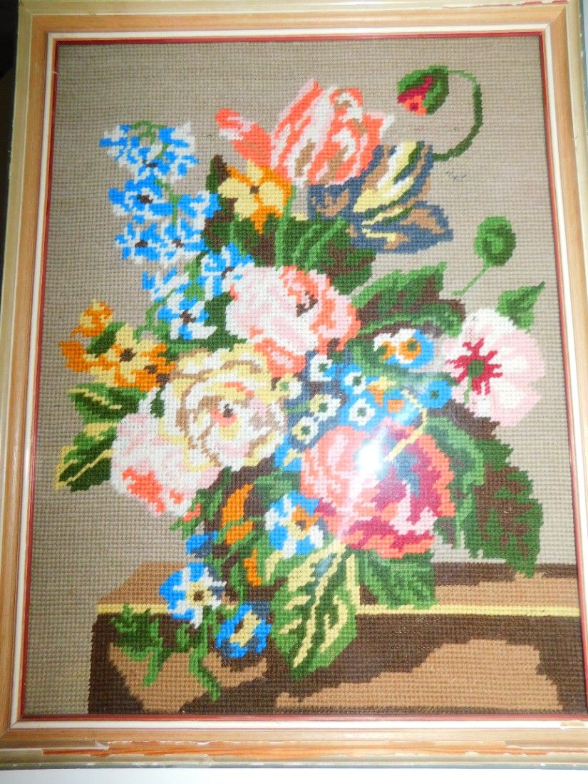 Tablou vintage cusut, goblen, fir lina mai gros, vintage, cusut de bunica mea,