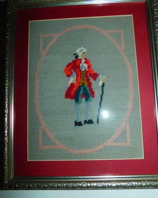 Tablou   cusut  tip  goblen,  vintage, in passe partout, rama  noua,  reconditionata  de mine,