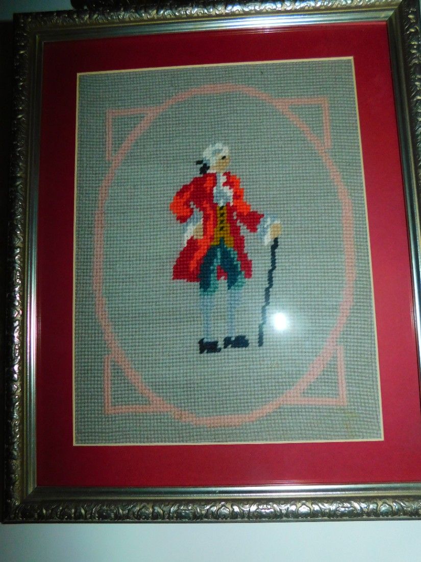 Tablou cusut tip goblen, vintage, in passe partout, rama noua, reconditionata de mine,