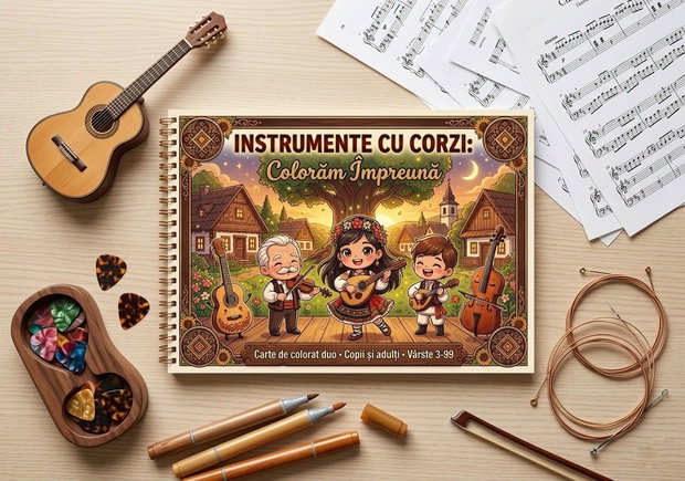 Carte de colorat - Instrumente cu Corzi - Colorăm Împreună