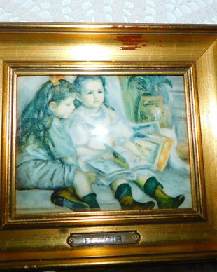 Reproducere  Auguste  Renoir, Italia,   suport metalic,  rama  originala  lemn masiv,