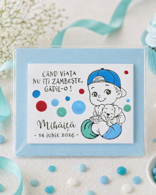 Marturii personalizate botez handmade pictate magnetice catel
