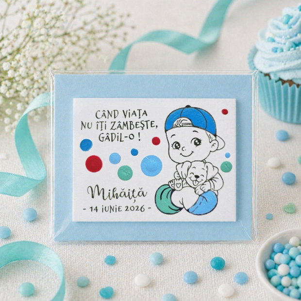 Marturii personalizate botez handmade pictate magnetice catel
