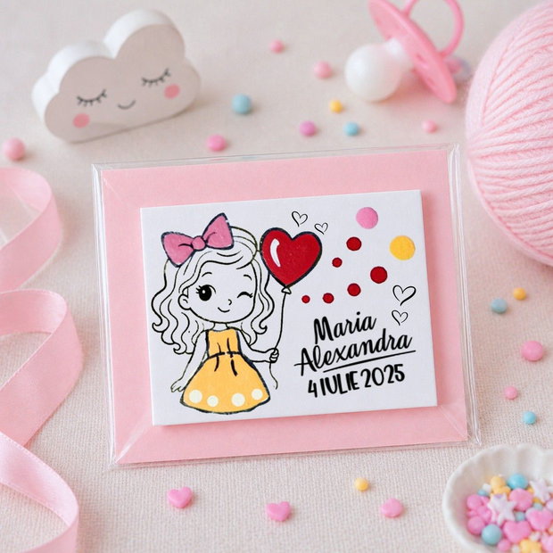 Marturii magneti botez fetita personalizate, pictate manual, magnetice fetit