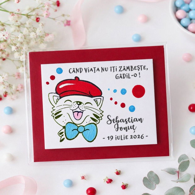 Marturii magneti botez pisicuta personalizate, pictate manual, cu magnet