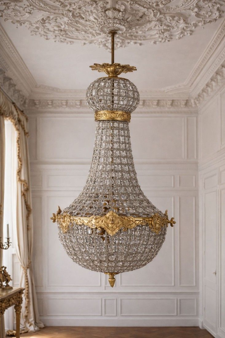 Candelabru Rococo din alama cu cristale
