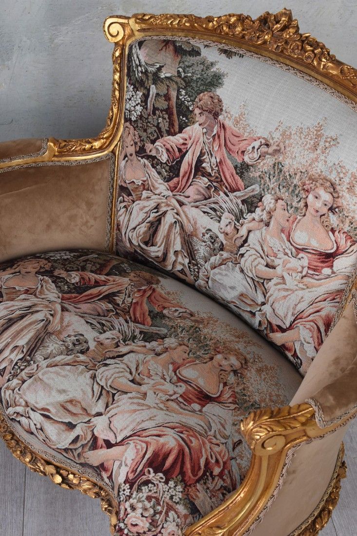 Sofa baroc din lemn auriu cu tapiterie goblen