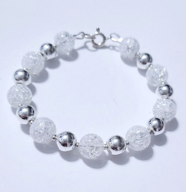 Bratara argint 925 cu cristal de gheata (criolit) si hematit