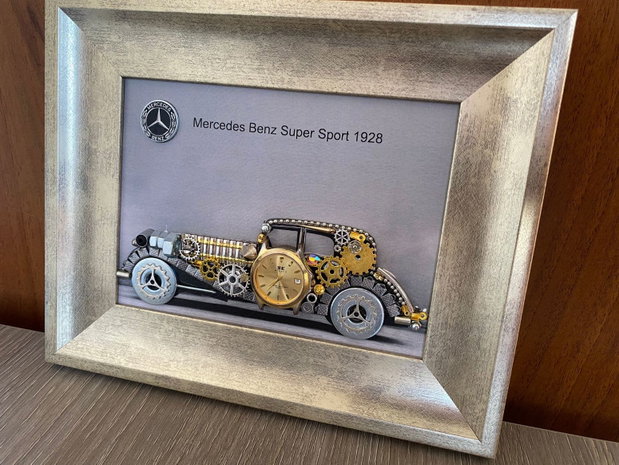 Mercedes Benz Super Sport 1928 Cod M 714・Tablou din piese si mecanisme vintage・Cadouri zi de nastere