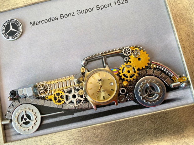 Mercedes Benz Super Sport 1928 Cod M 714・Tablou din piese si mecanisme vintage・Cadouri zi de nastere