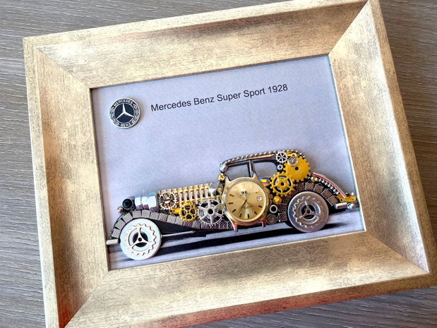 Mercedes Benz Super Sport 1928 Cod M 714・Tablou din piese si mecanisme vintage・Cadouri zi de nastere