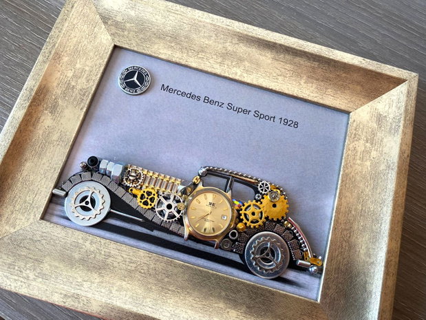 Mercedes Benz Super Sport 1928 Cod M 714・Tablou din piese si mecanisme vintage・Cadouri zi de nastere