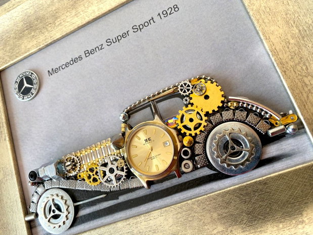 Mercedes Benz Super Sport 1928 Cod M 714・Tablou din piese si mecanisme vintage・Cadouri zi de nastere