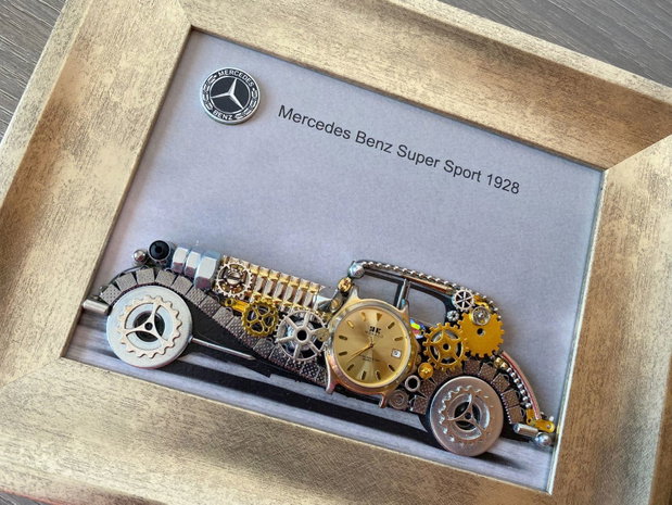 Mercedes Benz Super Sport 1928 Cod M 714・Tablou din piese si mecanisme vintage・Cadouri zi de nastere
