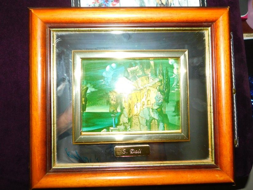 Reproducere vintage Salvador Dali, realizata in Italia, rama, oglinda, reproducerea pe metal, procedeu deosebit