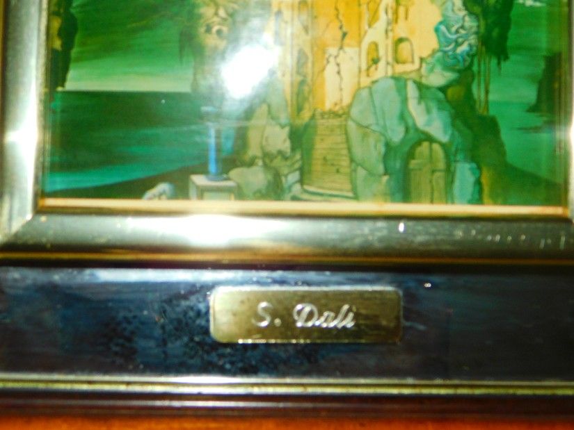 Reproducere vintage Salvador Dali, realizata in Italia, rama, oglinda, reproducerea pe metal, procedeu deosebit