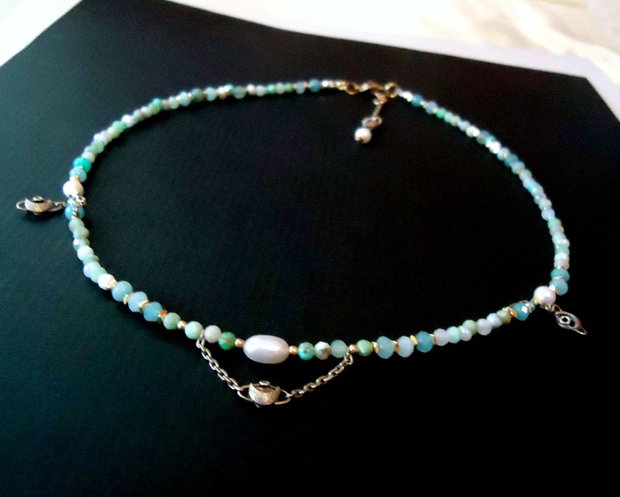 Colier gingas chrisopraz, 6 perle nat , verde- turcuaz. Cumparati acum