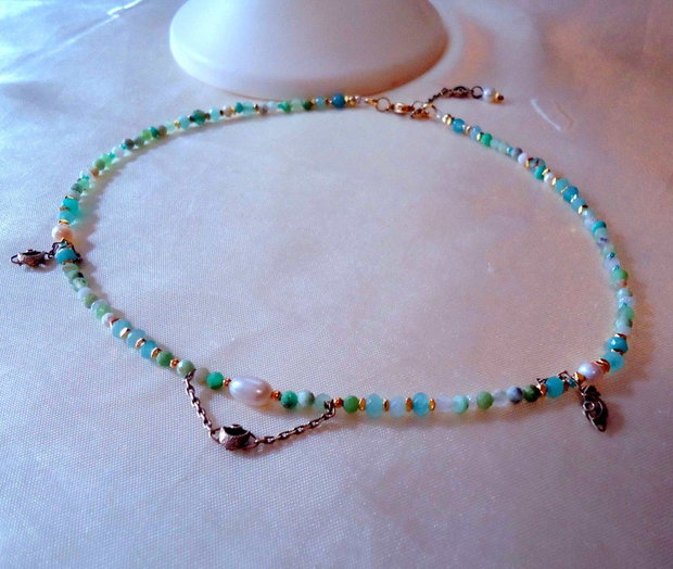 Colier gingas chrisopraz, 6 perle nat , verde- turcuaz. Cumparati acum