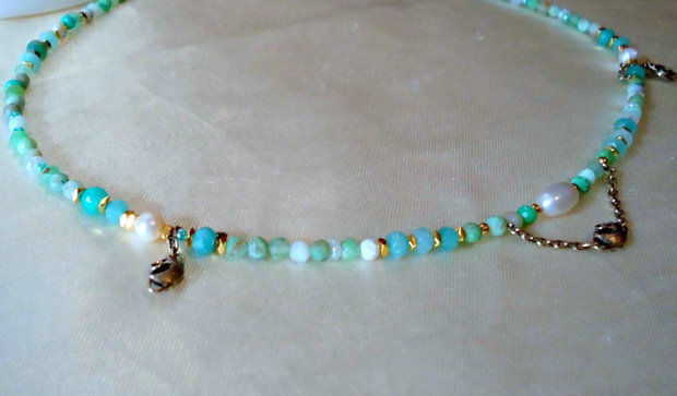 Colier gingas chrisopraz, 6 perle nat , verde- turcuaz. Cumparati acum