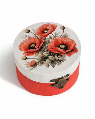 Cutie rotundă din lemn cu maci 230200