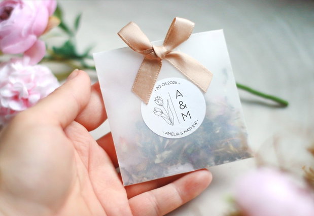 Set 10buc pungute confetti - seminte si petale de flori - sticker personalizabil