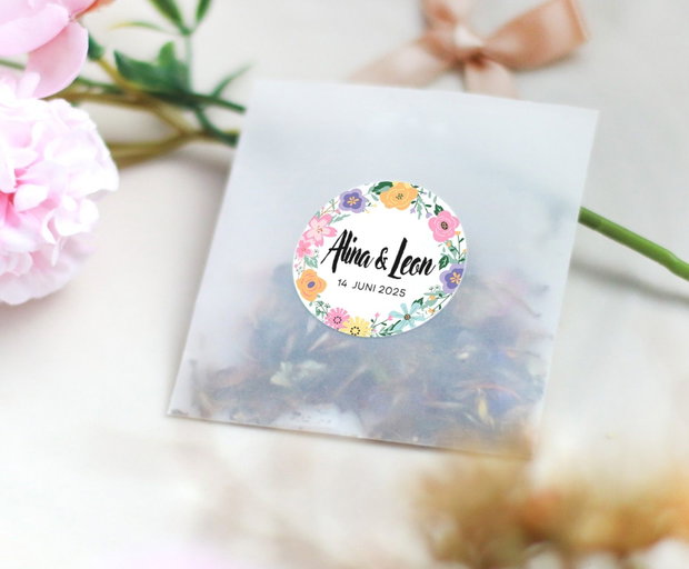Set 10buc pungute confetti - seminte si petale de flori - sticker personalizabil