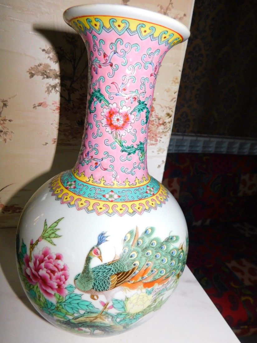 vaza original China, portelan pictat manual, interbelica, spectaculoasa