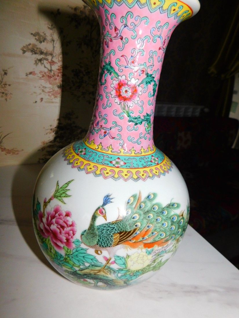 vaza original China, portelan pictat manual, interbelica, spectaculoasa