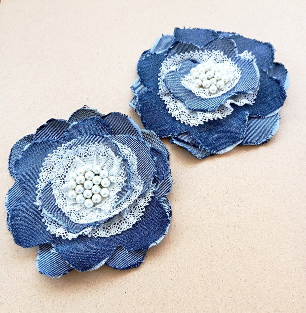 brosa denim , dantela , perle 13 cm