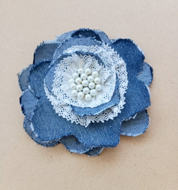 brosa denim , dantela , perle 13 cm