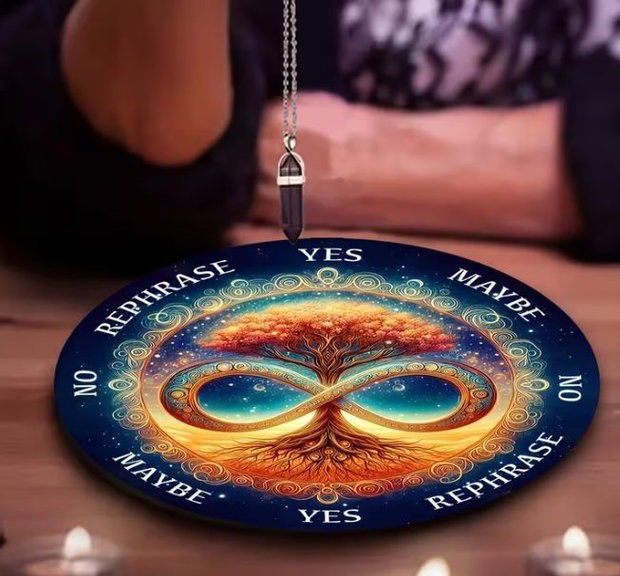 Kit Complet Radiestezie: 4 Plăci Divinație 18cm + 4 Penduluri Cristale Naturale+un set de rune cadou