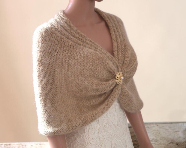 Șal din Mohair și Mătase Bej Auriu Șal elegant pentru Nunți și Ocazii
