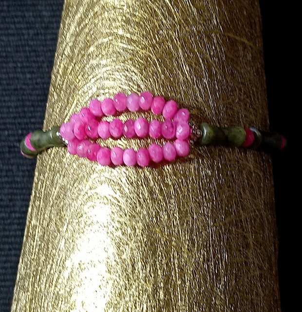 Bratara argint jad verde si fuchsia tub bambus boho chic trendy