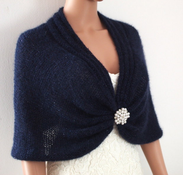 Șal  din Mohair și Mătase Bleumarin   Șal elegant pentru Nunți și Ocazii