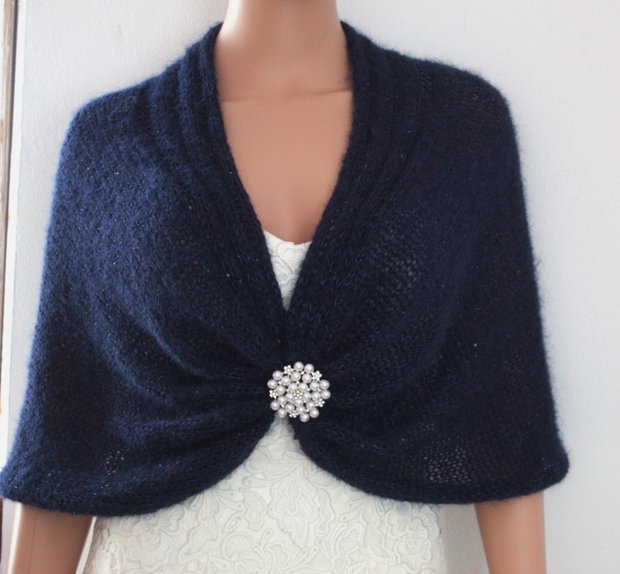 Șal  din Mohair și Mătase Bleumarin   Șal elegant pentru Nunți și Ocazii