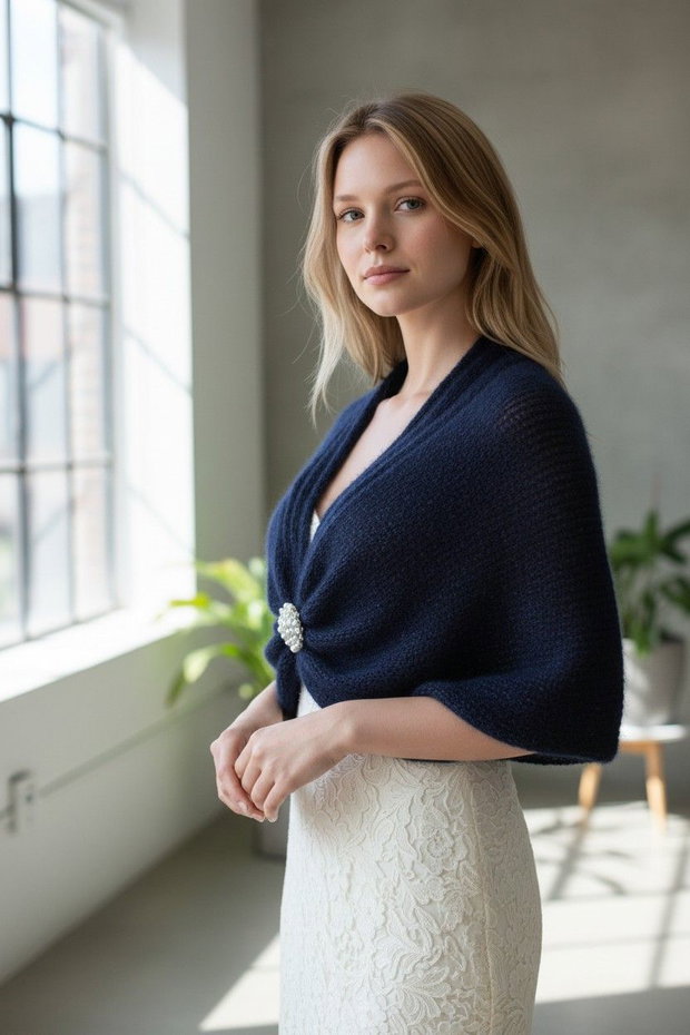 Șal  din Mohair și Mătase Bleumarin   Șal elegant pentru Nunți și Ocazii