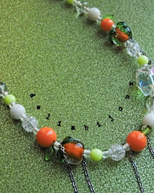 Colier handmade cu portocale, mărgele de sticlă și oțel inoxidabil bijuterie unicat veselă și colorată de vara (cod1444)