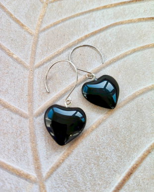 Cercei Inimi obsidian negru